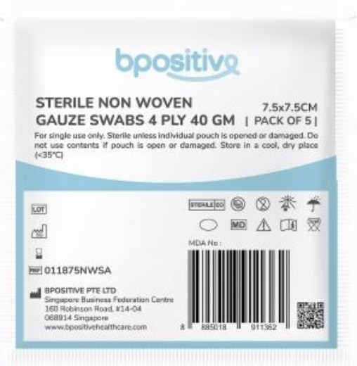 Picture of Bpositive Gauze Square Non-woven 7.5 X 7.5cm Sterile 3's