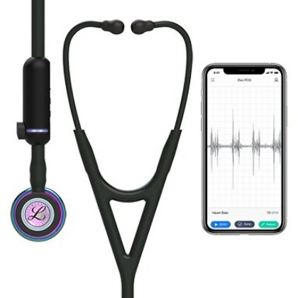 Picture of 3M Littmann 8570 CORE Digital Stethoscope - High-Polish Rainbow Chestpiece; Black Tube Stem And Headset