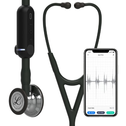 Picture of 3M Littmann 8890 CORE Digital Stethoscope - High-Polish Mirror Chestpiece; Black Tube Stem And Headset
