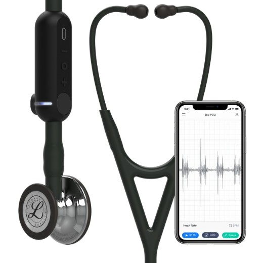 Picture of 3M Littmann 8890 CORE Digital Stethoscope - High-Polish Mirror Chestpiece; Black Tube Stem And Headset