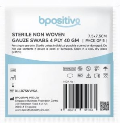 Picture of Bpositive Gauze Square Non-woven 7.5 X 7.5cm Sterile 5's