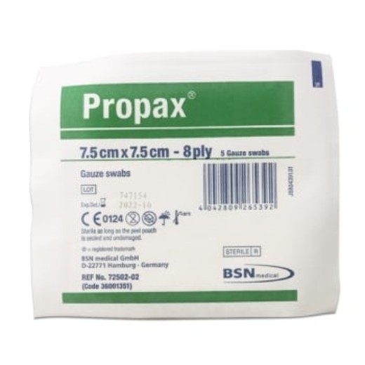 Picture of Gauze Swabs 7.5cm X 7.5cm Sterile 5 Pack (Propax)