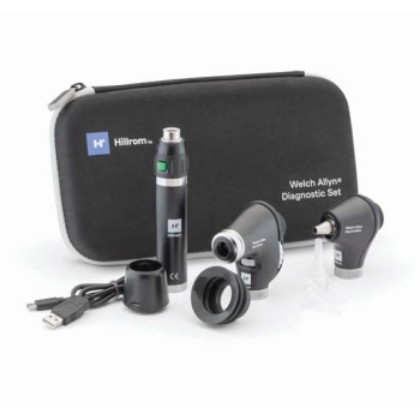 Picture of Welch Allyn Portable Diagnostic Set - PanOptic Basic LED Ophthalmoscope; MacroView Basic LED Otoscope; Li-Ion Basic Handle USB And Hard Case